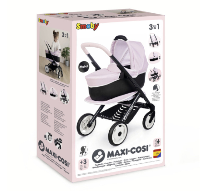 Smoby Коляска для ляльок Smoby Maxi-Cosi 3 в 1. Рожева перлина зі знімною люлькою, 55 x 39 x 64 см, 3+ (7600253121)