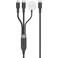Дата кабель USB-C to 2xUSB-C 100W + Apple Watch 5W 1.4m FUSION-CCW black Promate (fusion-ccw.black)