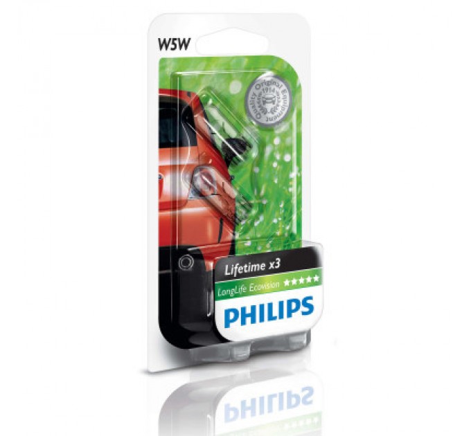 Автолампа Philips W5W LongLife EcoVision, 2шт/бл. (12961LLECOB2)