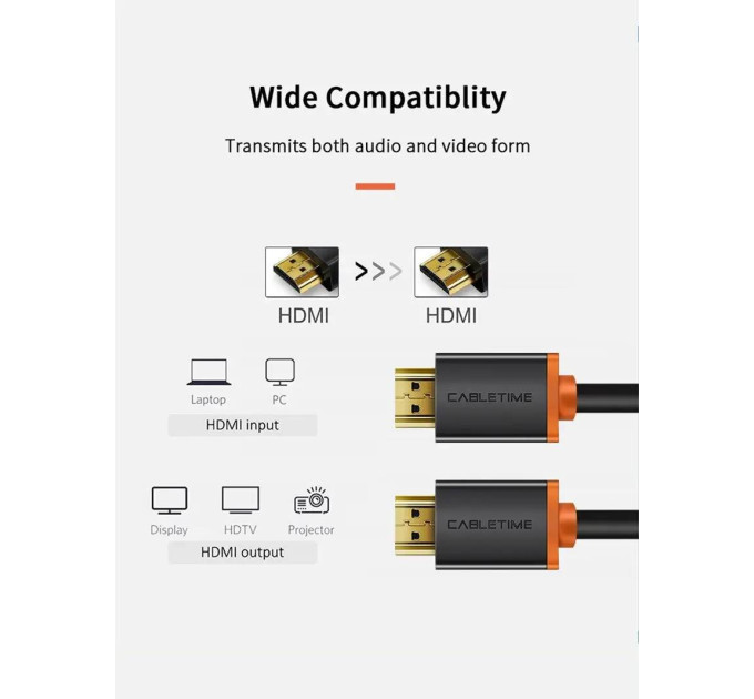 Cabletime Кабель Cabletime HDMI - HDMI V 2.0 (M/M), 2 м, Black (CH23L)