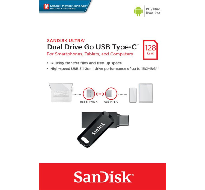 SanDisk USB флеш накопичувач SanDisk 128GB Ultra Dual Drive Go USB 3.1/Type C (SDDDC3-128G-G46)