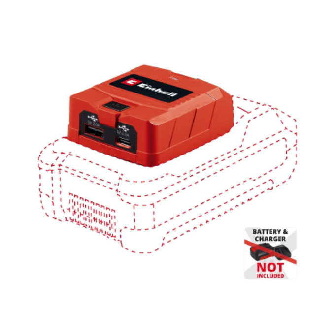 Einhell Адаптер для інструменту Einhell USB акумуляторний TC-CP 18 Li USB A/C - Solo, PXC, 18В, Type-A/Type-C, 2A (4514148)