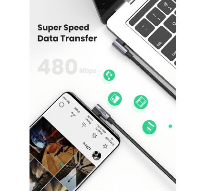 Дата кабель USB-C to USB-C 2.0m 5A 100W US335 90-degree Space Gray Ugreen (70698)