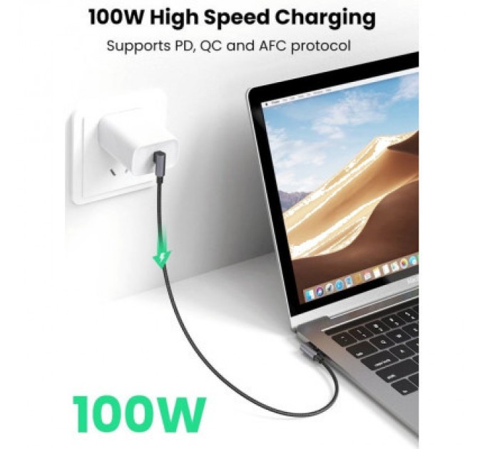 Дата кабель USB-C to USB-C 2.0m 5A 100W US335 90-degree Space Gray Ugreen (70698)