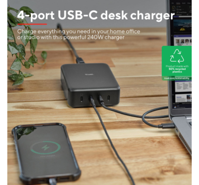Trust Зарядний пристрій Trust Maxo 4xUSB-C PD240W GaN Black (25413_TRUST)