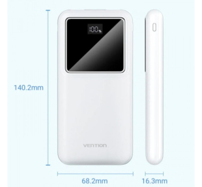 Vention Батарея універсальна Vention 10000mAh 22.5W 3A PD, QC/3.0, LED Display, White (FHKW0)
