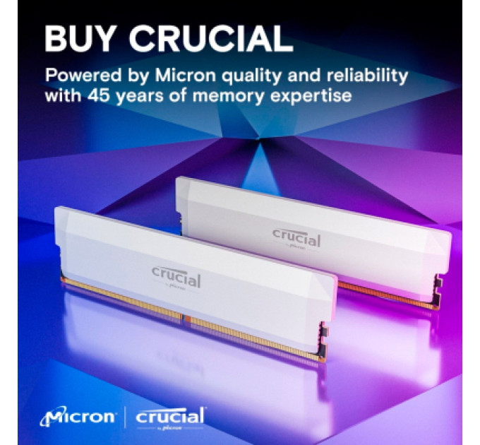 Crucial Модуль пам'яті для комп'ютера DDR5 16GB 6400 MHz Pro Overclocking White Micron (CP16G64C38U5W)