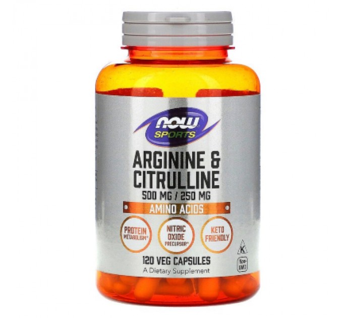 Амінокислота Now Foods Аргінін і цітрулін, 500мг \ 250 мг, 120 вегетаріанських капс (NOW-00037)