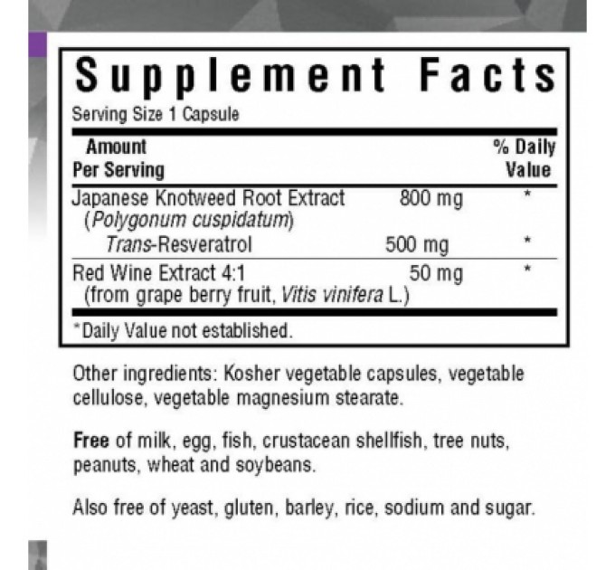 Трави Bluebonnet Nutrition Ресвератрол 500 мг, Beautiful Ally, Resveratrol 500 Мg, 30 р (BLB0878)