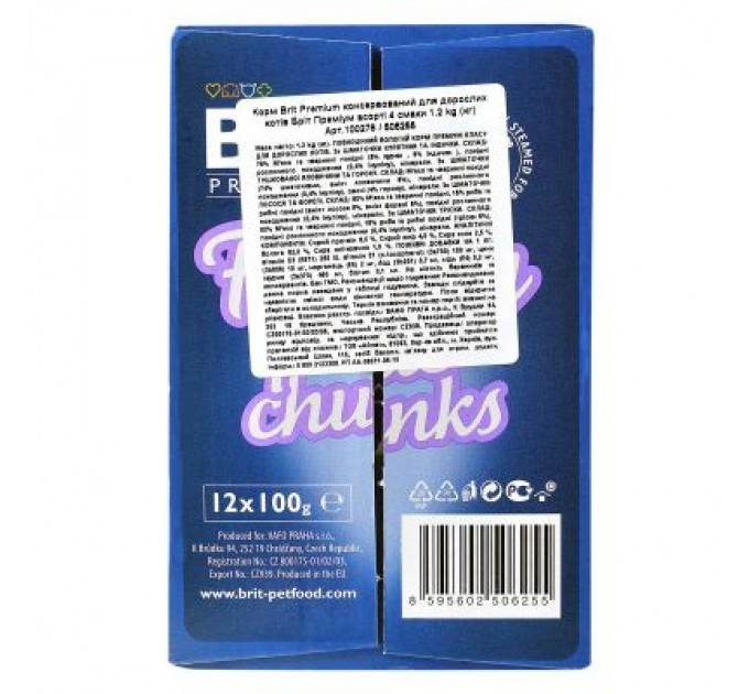 Вологий корм для кішок Brit Premium Cat сімейна тарілка асорті 4 смаки 100 г х 12 шт (8595602506255)