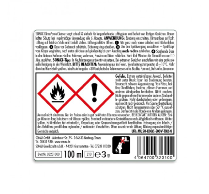 Автомобільний очисник Sonax Klima Power Cleaner AirAid symbiotisch Thekendisplay 100 мл (323100)