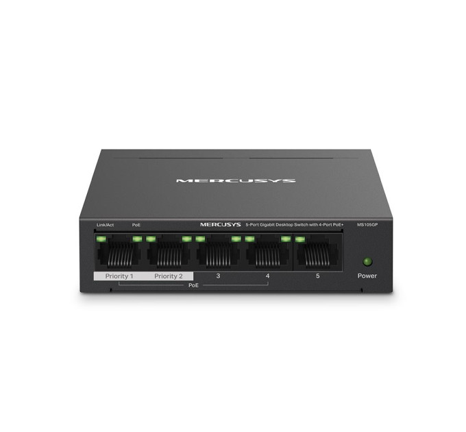 Mercusys 5-портовий настільний гігабітний комутатор з 4 портами РоЕ, MS105GP MERCUSYS