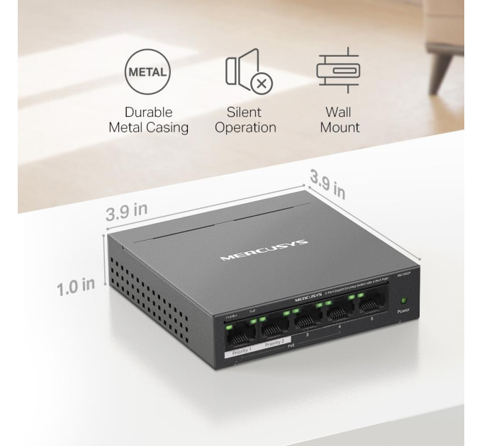 Mercusys 5-портовий настільний гігабітний комутатор з 4 портами РоЕ, MS105GP MERCUSYS