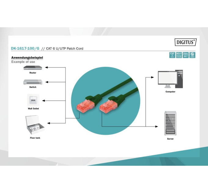 Assmann Патч корд CAT6 U/UTP 10M DK-1617-100/G DIGITUS by ASSMANN