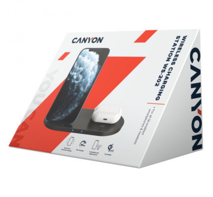 Зарядний пристрій Canyon 2in1 Wireless 10W/7.5W/5W Type-C 1.2 m (CNS-WCS202B)