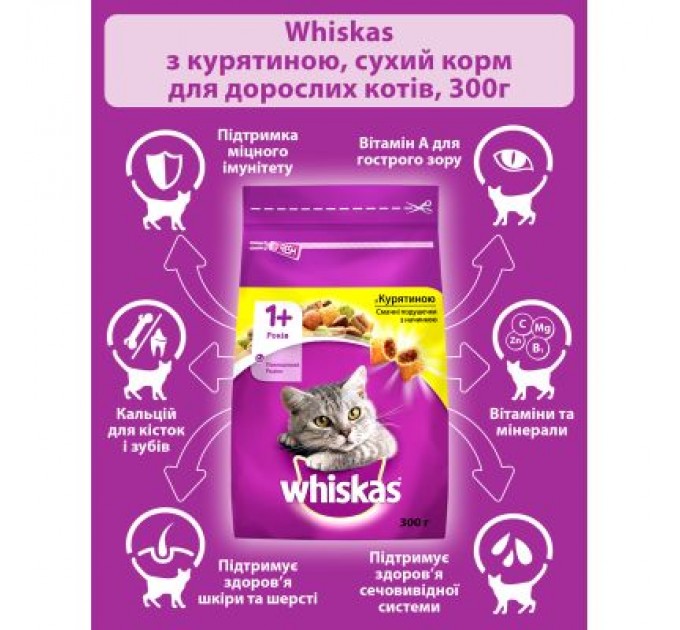 Сухий корм для кішок Whiskas з куркою 300 г (5998749144039/5900951014055)