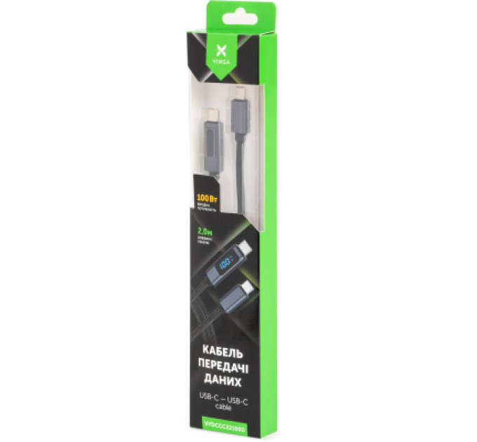 Vinga Дата кабель USB-C to USB-C 2.0m 100W LCD Display Nylon Black Vinga (VYDCCC22100D)