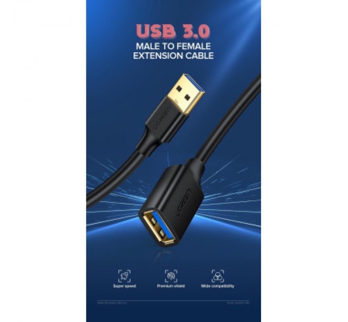 Дата кабель USB 3.0 AM/AF 2.0m US129 Black UGREEN (10373)