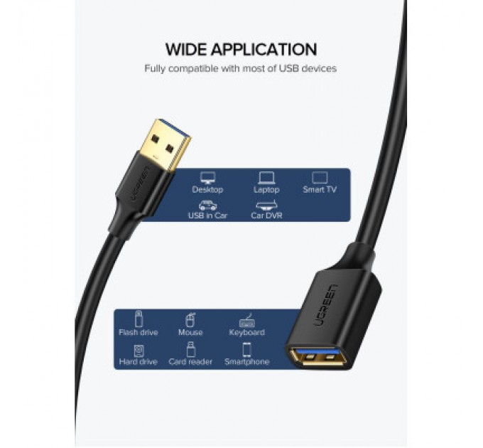 Дата кабель USB 3.0 AM/AF 2.0m US129 Black UGREEN (10373)