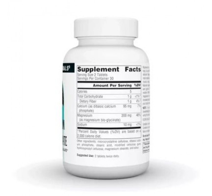 Мінерали Source Naturals Магній Бісгліцинат, Magnesium Bis-Glycinate, 60 таблеток (SN2131)