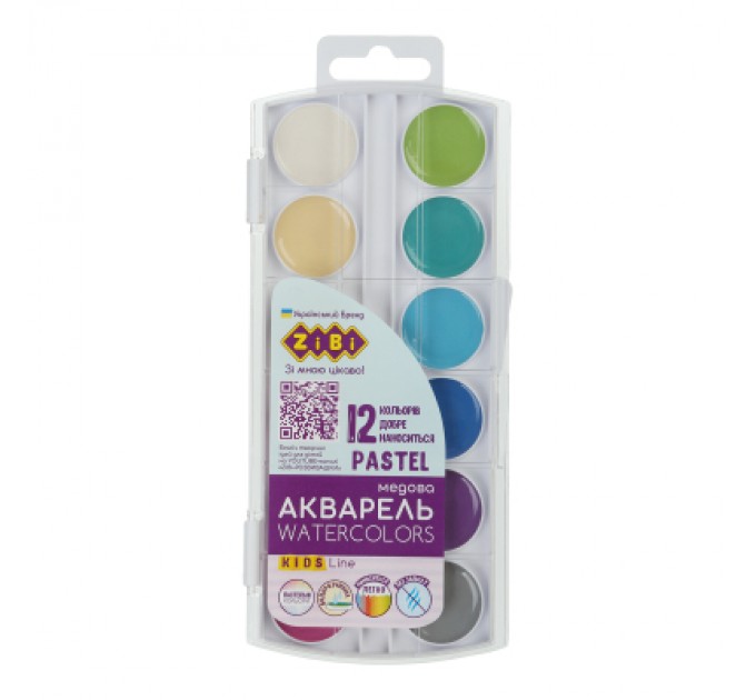 Акварельні фарби ZiBi KIDS Line Pastel 12 кольорів (ZB.6592)