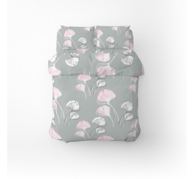 Постільна білизна Home Line Гінко Білоба сіро-рожевий бязь полуторний (173538)