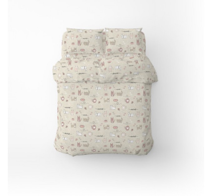 Постільна білизна Home Line Котяча радість пісчано-рожевий бязь полуторний (175853)