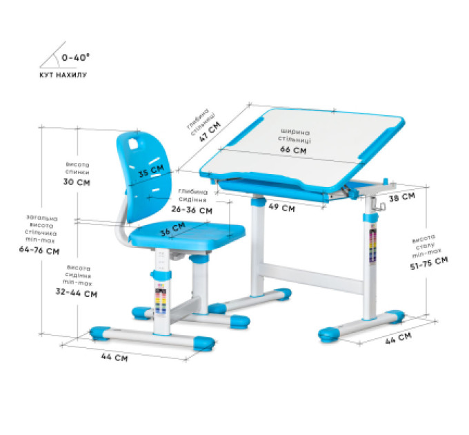 Evo-kids Парта зі стільцем Evo-kids Ergo Blue (Evo-05 Ergo BL)