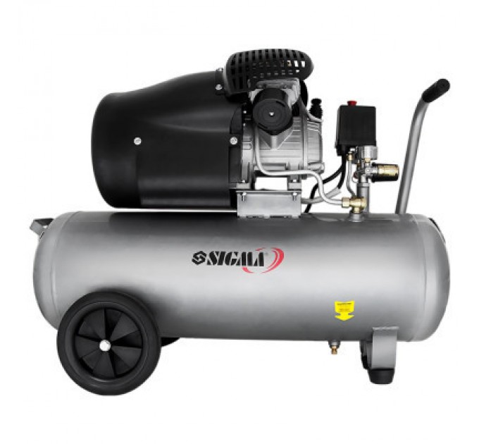 Компресор Sigma двоциліндровий 2.5кВт 455л/хв 10бар 50л (2 крана) (7043721)