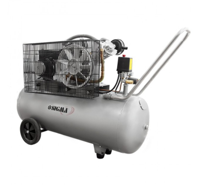 Компресор Sigma двоциліндровий ремінний 2.5кВт 396л/хв 10бар 100л (2 крана) (7044151)