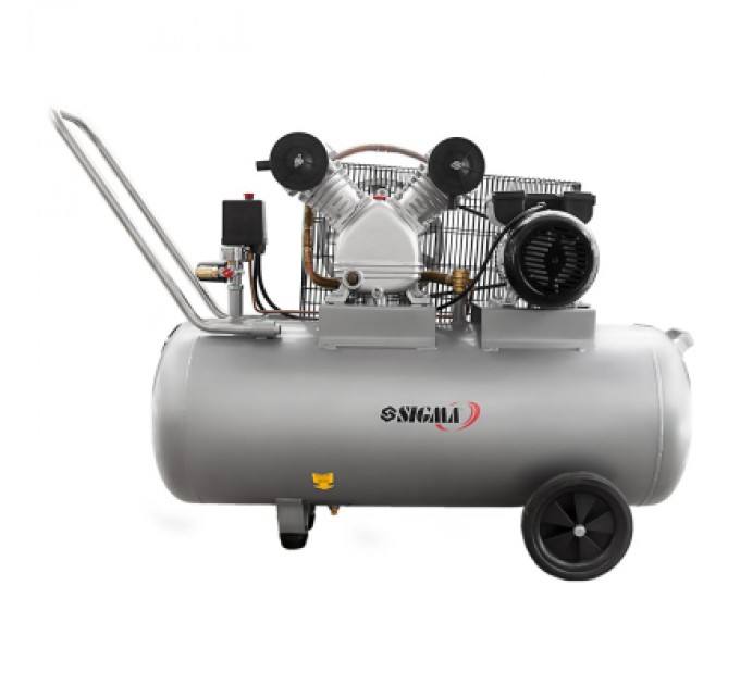 Компресор Sigma двоциліндровий ремінний 2.5кВт 396л/хв 10бар 100л (2 крана) (7044151)