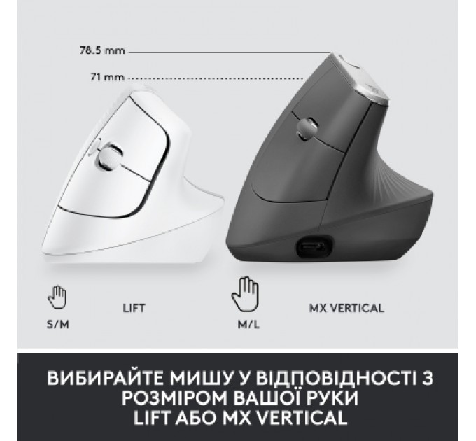 Logitech Мишка Logitech Lift Vertical Ergonomic Wireless/Bluetooth for Business Off-white (910-006496)