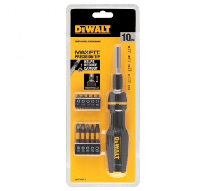 Набір викруток DeWALT FULL FIT Telescoping, зі змінними бітами, 10 біт (DWHT68001-0)
