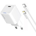 ColorWay Зарядний пристрій ColorWay C101D GaN Mini 20W PD PPS USB-C + cable USB-C to Lightning white (CW-CHS059PDL-WT)