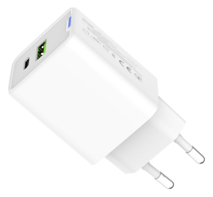 ColorWay Зарядний пристрій ColorWay C101E GaN Mini 45W PD PPS USB-C + USB-A QC4.0 white (CW-CHS060PD-WT)