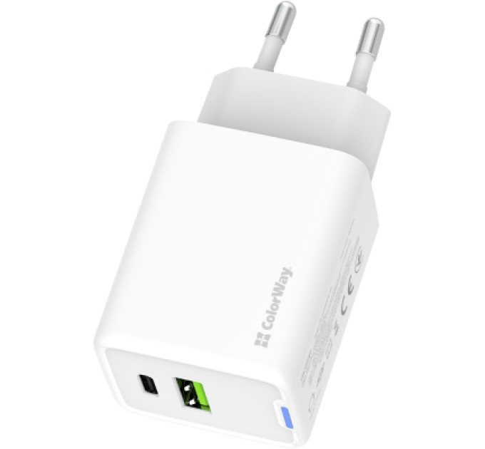 ColorWay Зарядний пристрій ColorWay C101E GaN Mini 45W PD PPS USB-C + USB-A QC4.0 white (CW-CHS060PD-WT)
