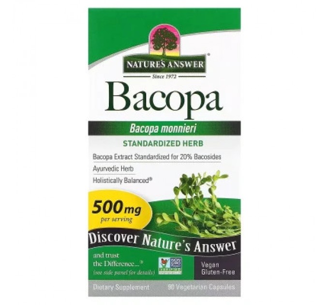 Трави Nature's Answer Бакопа, 500 мг, Bacopa, 90 вегетаріанських капсул (NTA-16360)