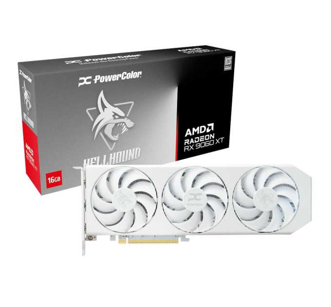 PowerColor Відеокарта AMD Radeon RX 9060 XT 16GB GDDR6 Hellhound Spectral White PowerColor (RX9060XT 16G-L/OC/WHITE)