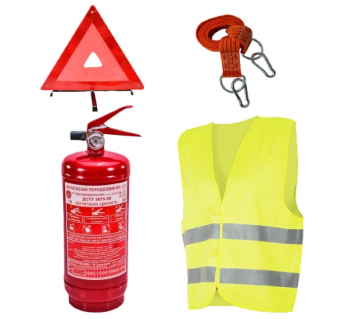 Набір техдопомоги Poputchik з вогнегасником ВП-1 "Аварійний" (ВП-1+Знак+Трос+Жилет) (33-018-IS)