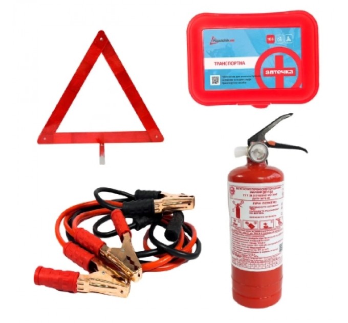 Набір техдопомоги Poputchik з вогнегасником ВП-1 "ВОЛЬТ" (ВП-1+Знак+Аптечка+Дроти) (33-032-IS)