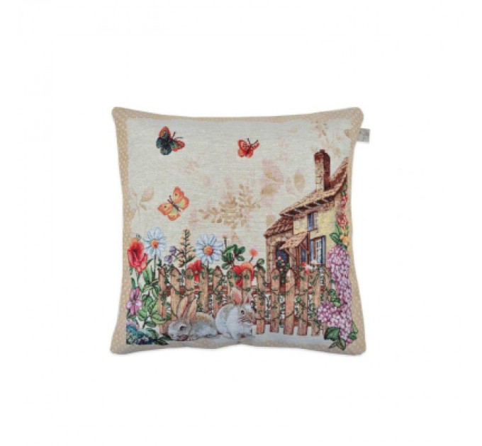 Наволочка Прованс гобеленова декоративна Alicia хатинка та кролики 45х45 (021816)
