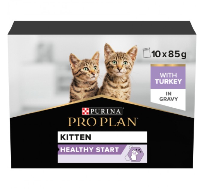Вологий корм для кішок Purina Pro Plan Kitten Healthy Start Для кошенят З індичкою 10 х 85 г (7613034767646)