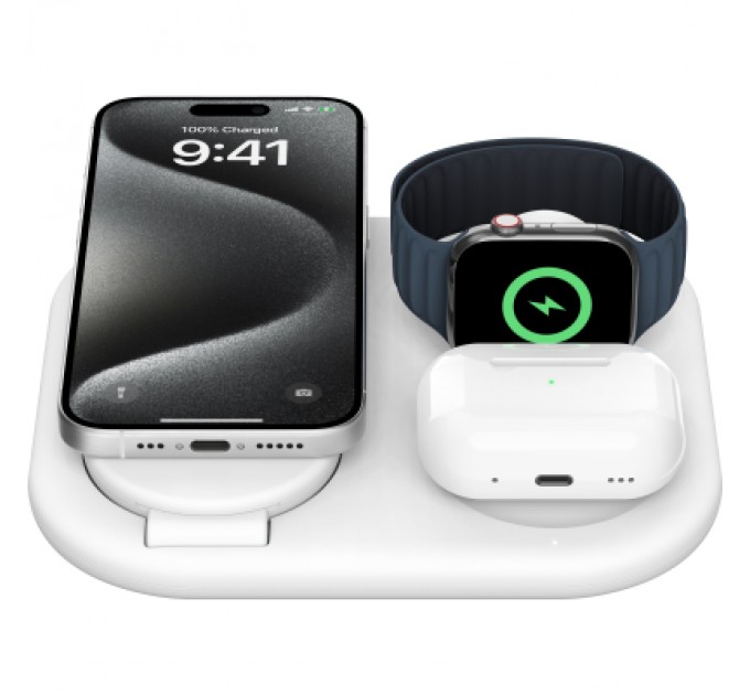 Зарядний пристрій Belkin 3in1 Magnetic Foldable iPhone/Watch/AirPods Qi2 15W white (WIZ029VFWH)