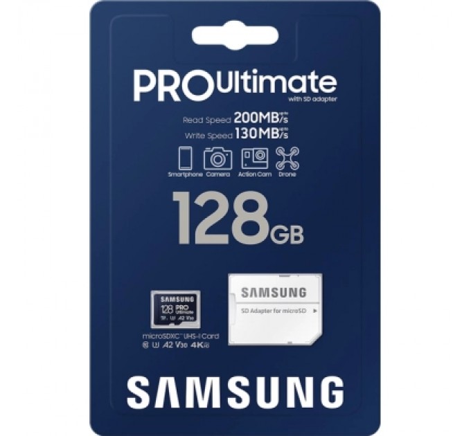 Карта пам'яті Samsung 128GB microSDXC class 10 UHS-I U3 V30 A2 Pro Ultimate (MB-MY128SA/WW)