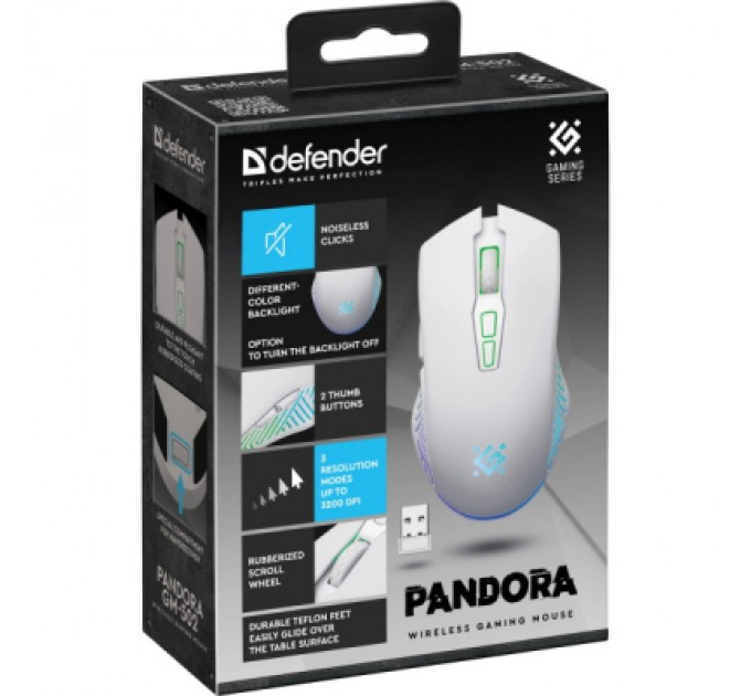 Мишка Defender Pandora GM-502 LED Wireless White (52502)