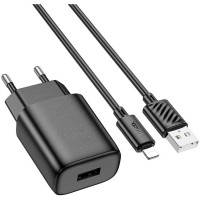 Зарядний пристрій HOCO C134A Solid USB + cable USB to Lightning Black (6942007621311)
