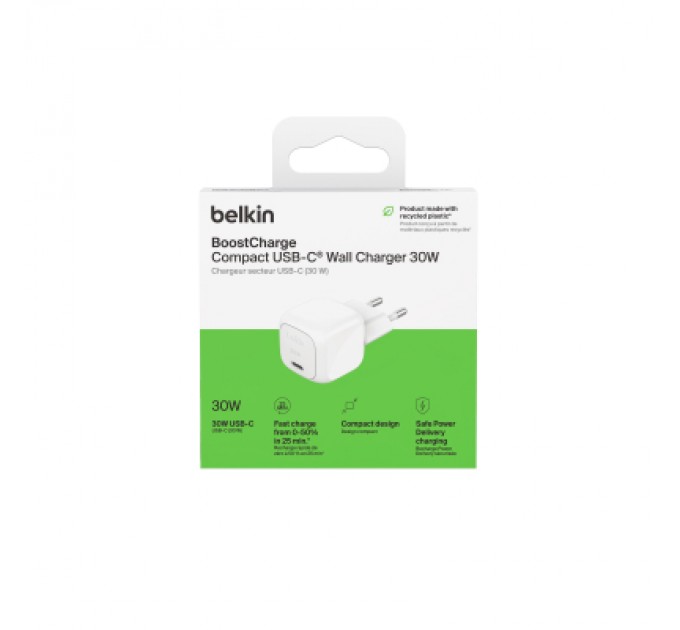 Зарядний пристрій Belkin USB-C PD30W PPS white (WCA008KQWH)