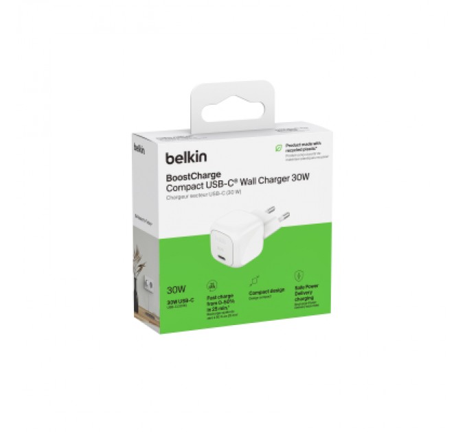 Зарядний пристрій Belkin USB-C PD30W PPS white (WCA008KQWH)