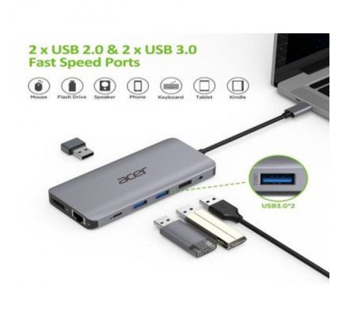 Acer Порт-реплікатор Acer 12in1 Type C dongle USB3.2, USB2.0, SD/TF, HDMI, PD, DP ... (HP.DSCAB.009)