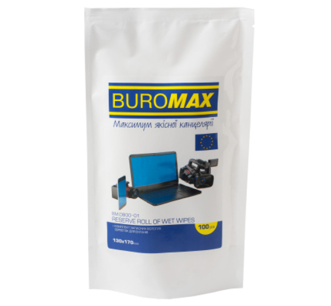 Buromax Серветки Buromax Wet wipes for DISPLAYS and OPTICS 100pcs, plastic pouch (BM.0800-01)